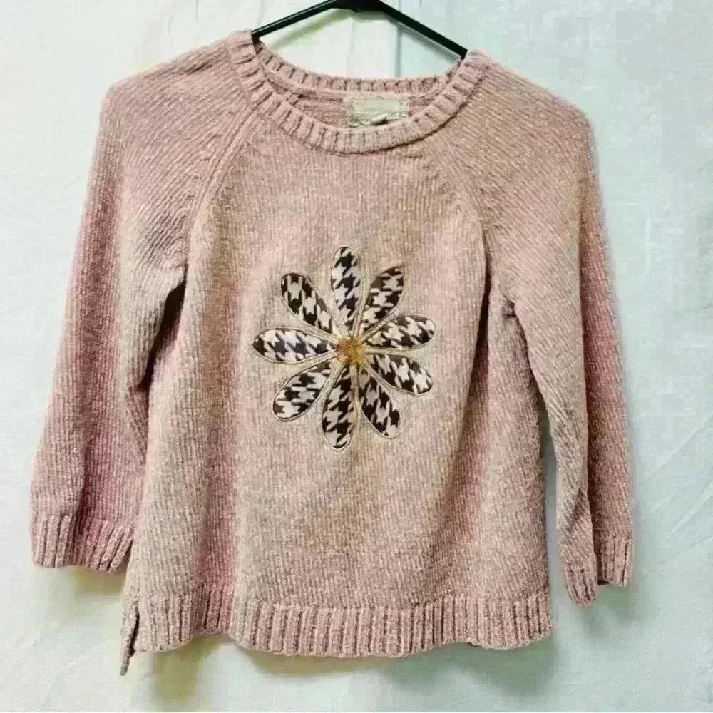 Btween little girls pink sweater with flower patch size 10 - Picture 3 of 9